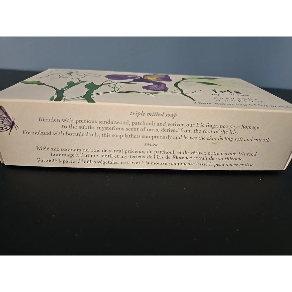 Crabtree & Evelyn IRIS Triple Milled Soap Box Set of 3 Bars Sealed Discontinued‎